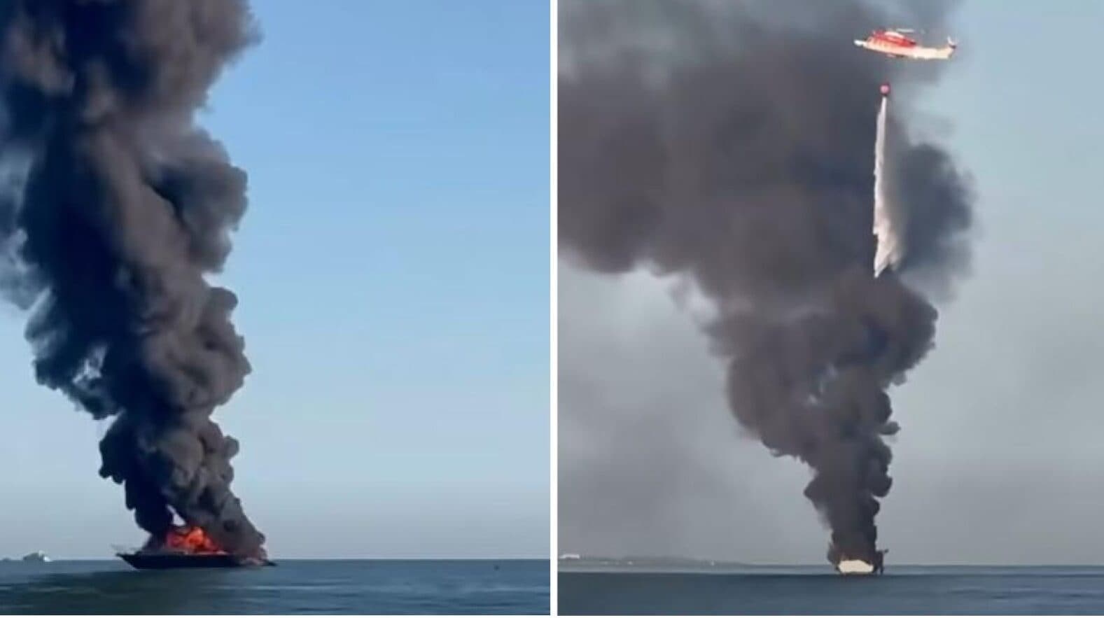 Enorme incendio distrugge Yacht di 20 metri al largo di Jesolo: enorme colonna di fumo, 10 evacuati