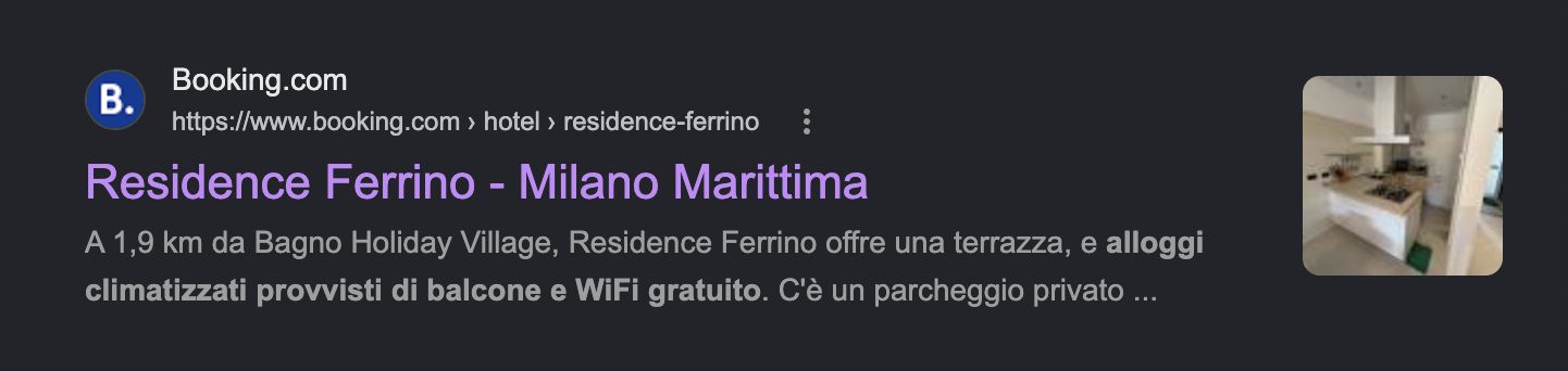 L'annuncio su Booking del Residence Ferrino si trova ancora facendo una ricerca su Google ma è scomparso dalla piattaforma.