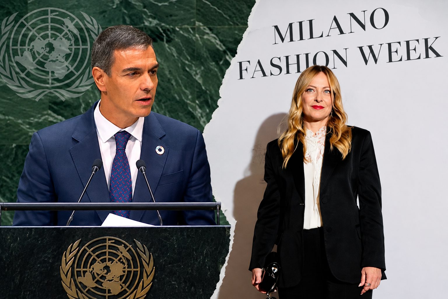 Sanchez sfida Trump all’Onu, Meloni va alle sfilate di moda: basta questo, per vergognarci