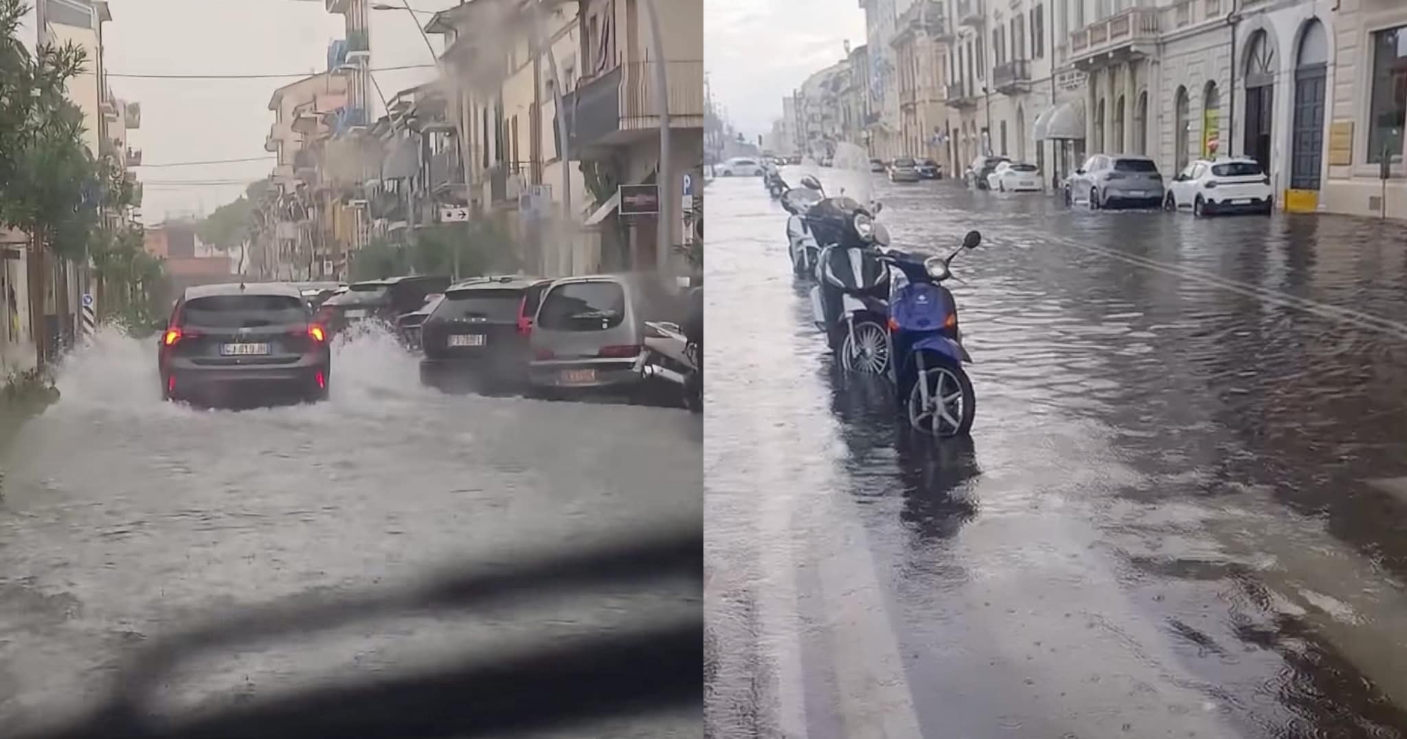 Temporali in Toscana, strade allagate a Massa e Viareggio: caduti 40 millimetri di pioggia in un'ora a Seravezza
