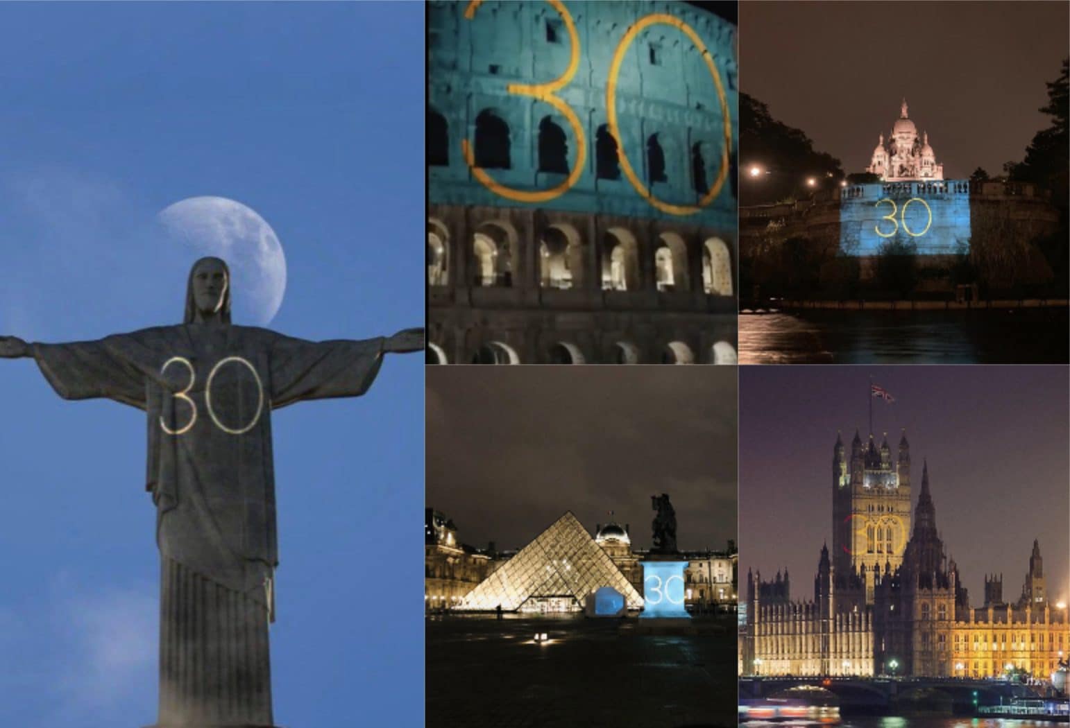 Appare un misterioso 30 su celebri monumenti nel mondo, dal Colosseo al Cristo di Rio: ecco cosa significa