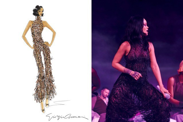 Giorgio Armani veste Rihanna per il finale del suo show con una tuta in tulle e Swarovski