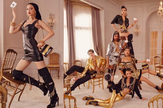 Abiti di pelle e giacche dorate: svelati i primi look della collezione Moschino x H&M