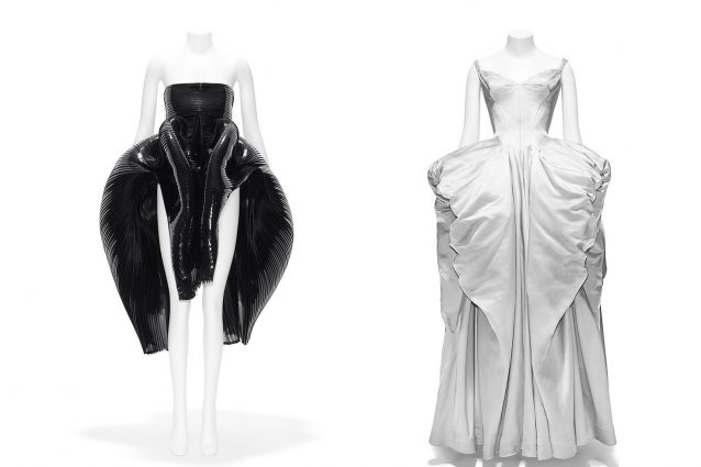 a sinistra Iris Van Herpen Autunno/Inverno 2012–2013 – a destra Charles James 1951