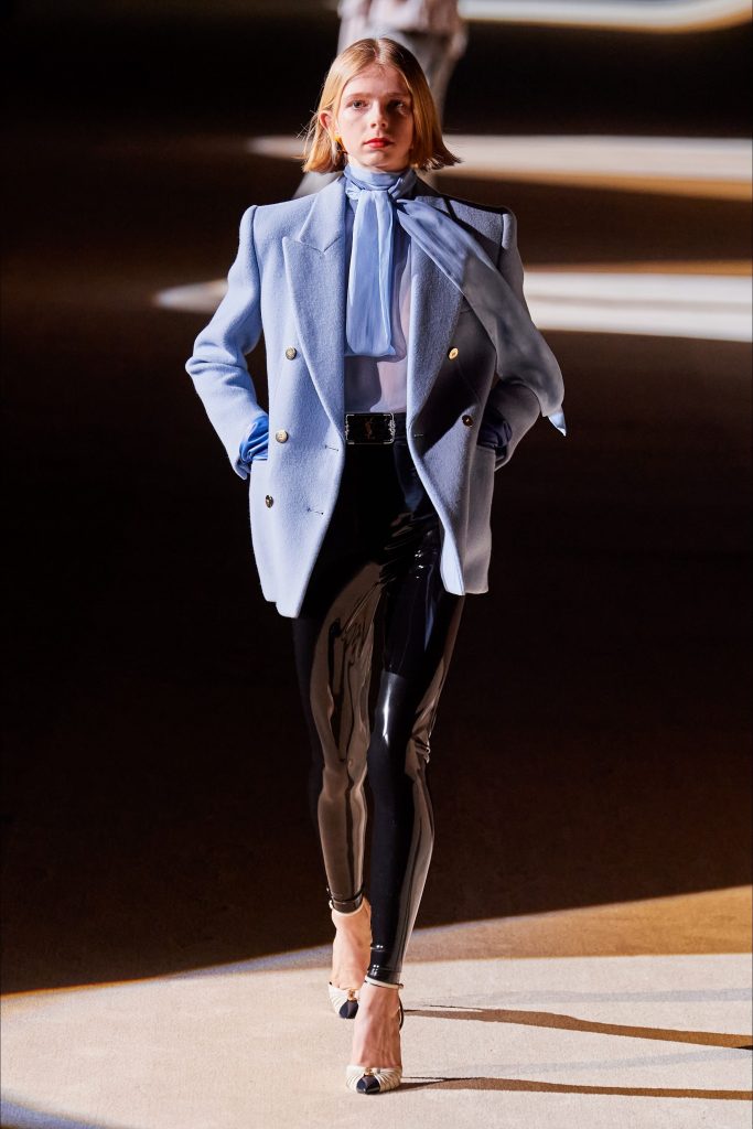 Giacca doppiopetto celeste pastello Saint Laurent