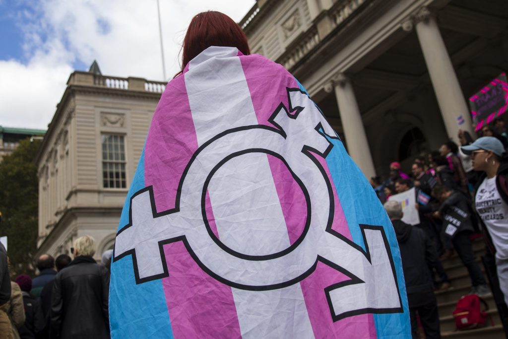 La bandiera con i colori e il simbolo delle persone trans