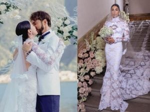 Lily Collins si è sposata: l'abito da sposa con il cappuccio in pizzo è da  fiaba