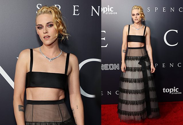 Kristen Stewart in versione ottocentesca: sul red carpet di Spencer con la gonna a balze e fiocchi