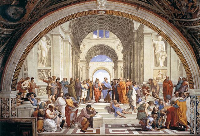 Raffaello, Scuola di Atene, Musei Vaticani – Foto <a href="https://it.wikipedia.org/wiki/File:Scuola_di_atene_01.jpg" target="_blank" rel="nofollow noopener">Wikipedia</a>