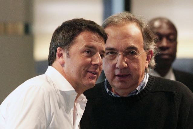 Il premier Matteo Renzi e l'ad di Fca Sergio Marchionne