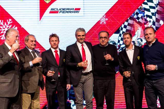 I brindisi di Natale dello scorso anno con i vertici di Maranello e i piloti di F1