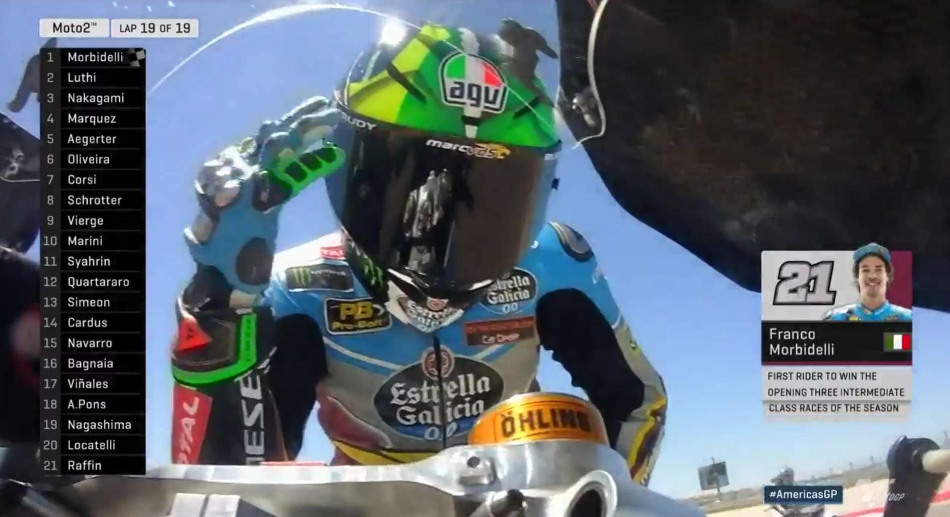 Franco Morbidelli festeggia la vittoria del Gp delle Americhe / MotoGp.com