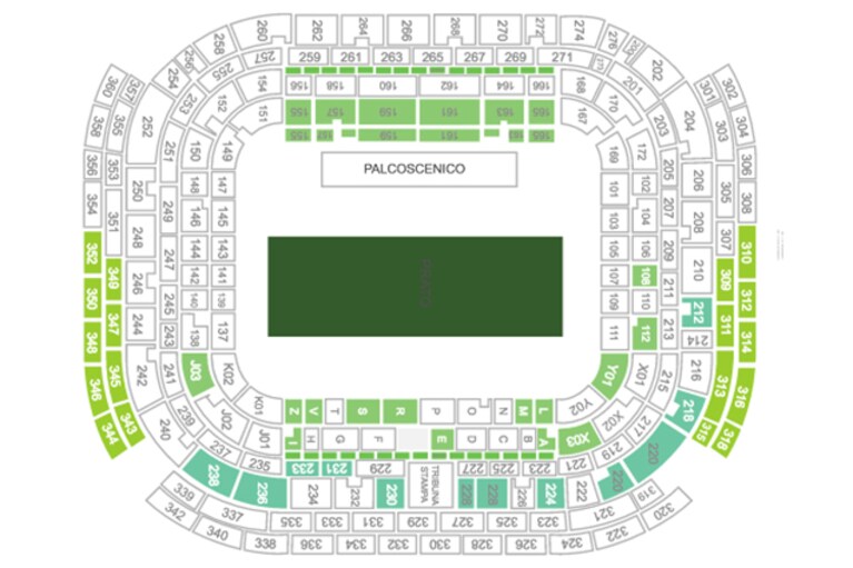 La mappa dei settori dello stadio San Siro al concerto dei Coldplay.