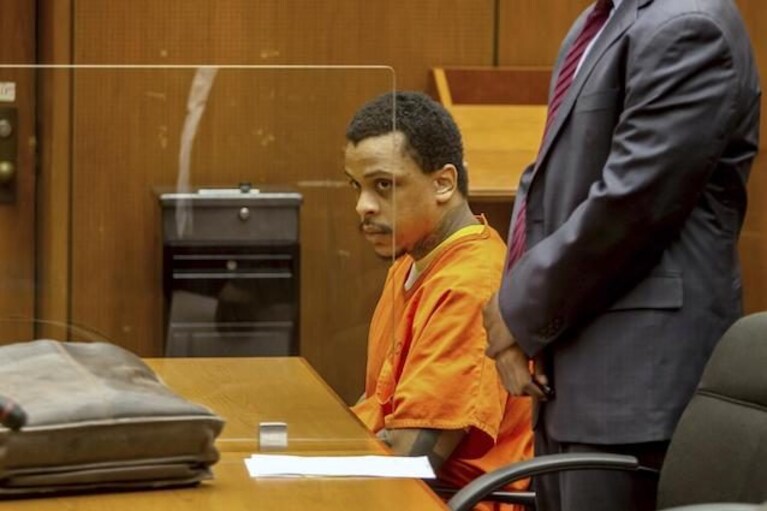 Eric Holder Jr. sits in the courtroom at Clara Shortridge Foltz Criminal Justice Center on Thursday, Sept. 15, 2022 in Los Angeles. Holder was found guilty Thursday of murdering rapper Nipsey Hussle outside the rapper\'s clothing store on March 31, 2019 in Los Angeles. (Apu Gomes/Pool Photo via AP)