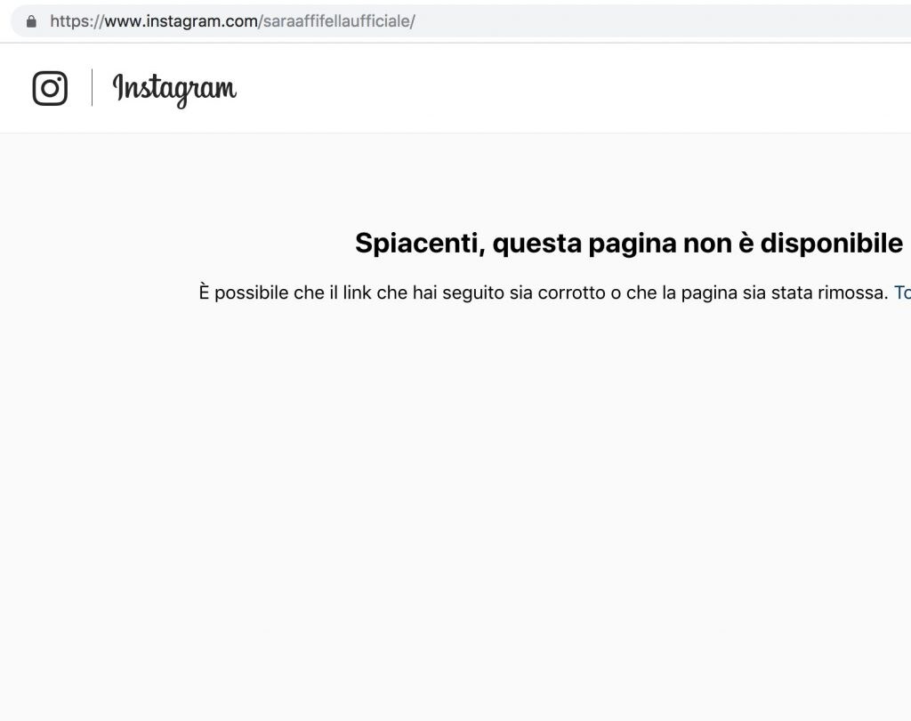 Il profilo Instagram di Sara Affi Fella risulta disattivato