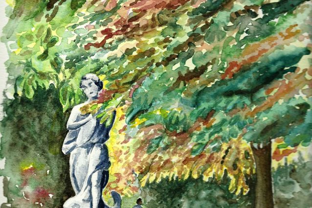 Nel giardino della Guastalla, Milano. Acquarello di Daniela Lorusso, 2010.