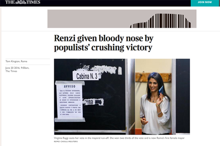 Il Times di Londra su Virginia Raggi
