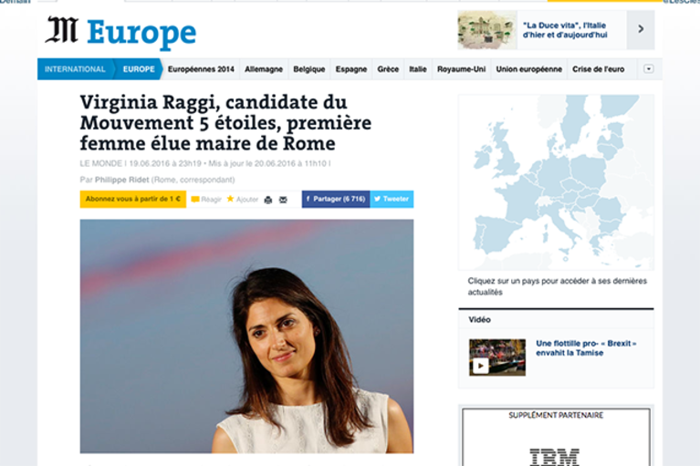 Le Monde commenta la vittoria di Virginia Raggi