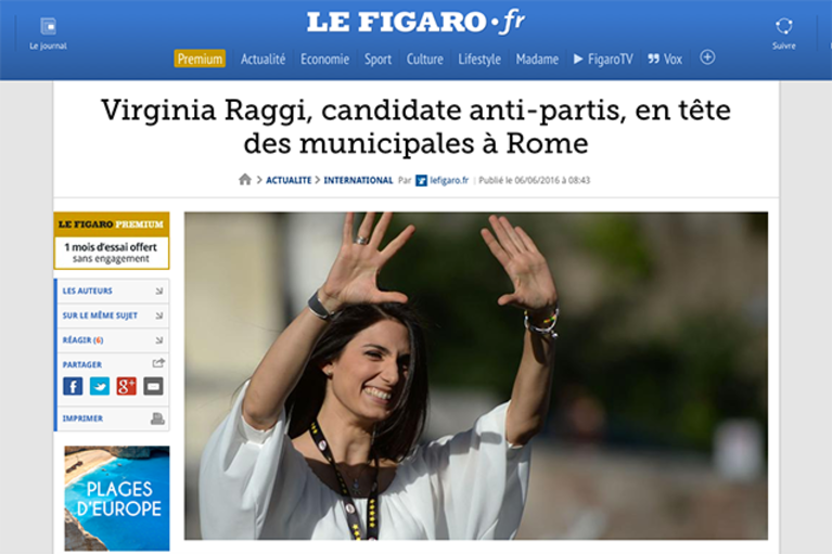 Viriginia Raggi su Le Figaro
