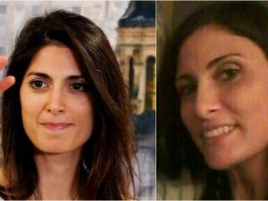 Nella foto a sinistra Virginia Raggi. A destra, la sua sosia