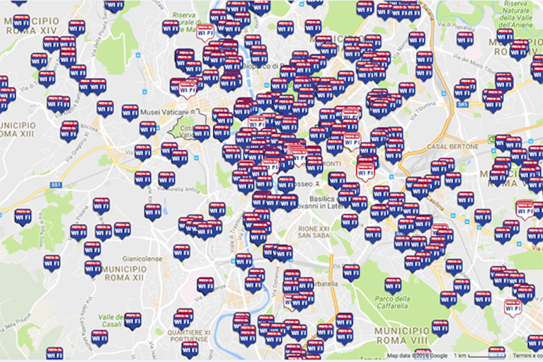 Mappa del wi-fi libero Roma