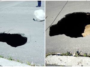 La voragine che si è aperta oggi in via Attilio Ambrosini alla Montagnola, Roma