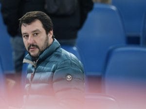 Il ministro degli Interni Matteo Salvini allo stadio Olimpico