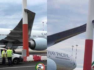 L’ala dell’aereo va a sbattere su un pilone della luce – Foto Facebook Rome Aviation Spotters