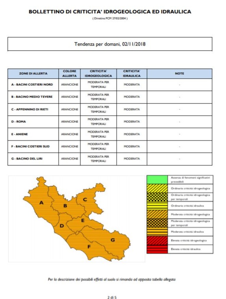 Allerta meteo 2 novembre Roma