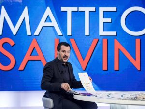 Matteo Salvini nel corso di un’intervista a L’Aria che tira su La7