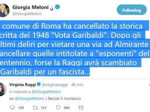 Lo scambio di twit tra Giorgia Meloni e Virginia Raggi