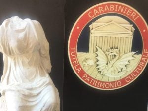 La statua della Musa Calliope rubata nel 2010 dalla villa di Roberto Benigni e Nicoletta Braschi
