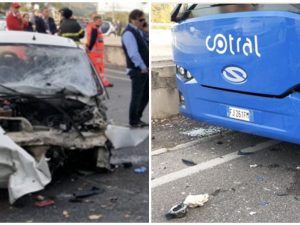 La Fiat Punto e il bus Cotral coinvolti nell’incidente