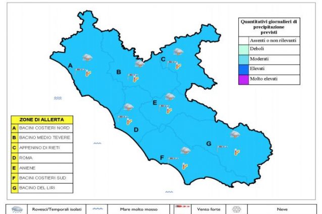 Previsioni meteo 15 novembre – bollettino meteo protezione civile Lazio