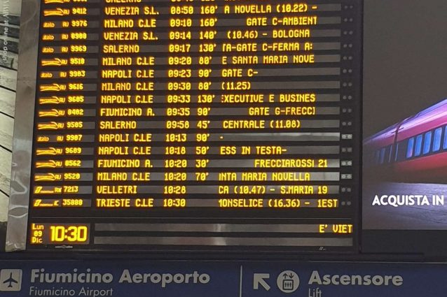I ritardi nei treni alle ore 10,30 a Termini