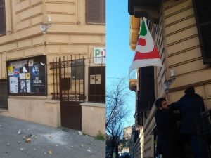 Rubata bandiera del circolo Pd Italia Lanciani