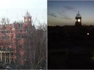 L’orologio dell’albergo rosso alla Garbatella – Foto Facebook