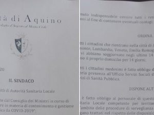 L’ordinanza del Comune di Aquino