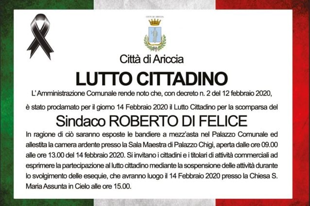 Lutto cittadino ad Ariccia