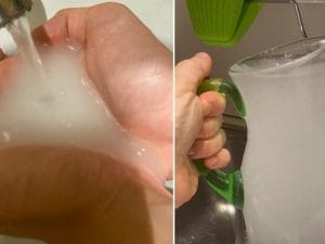 L’acqua bianca che usciva ieri dal rubinetto del parlamentare del Pd Filippo Sensi
