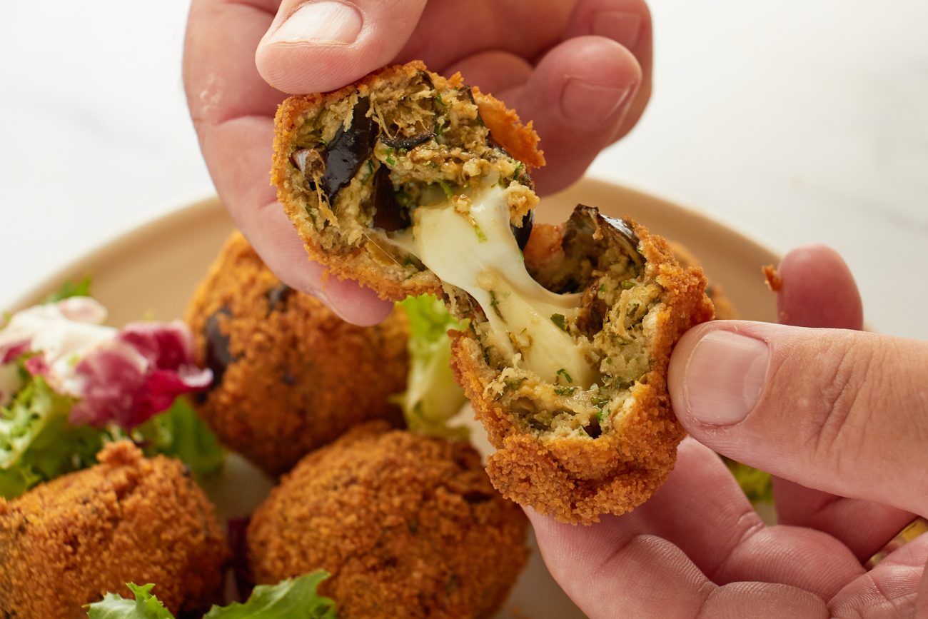 Crispy Eggplant Smoked Mozzarella Fritters