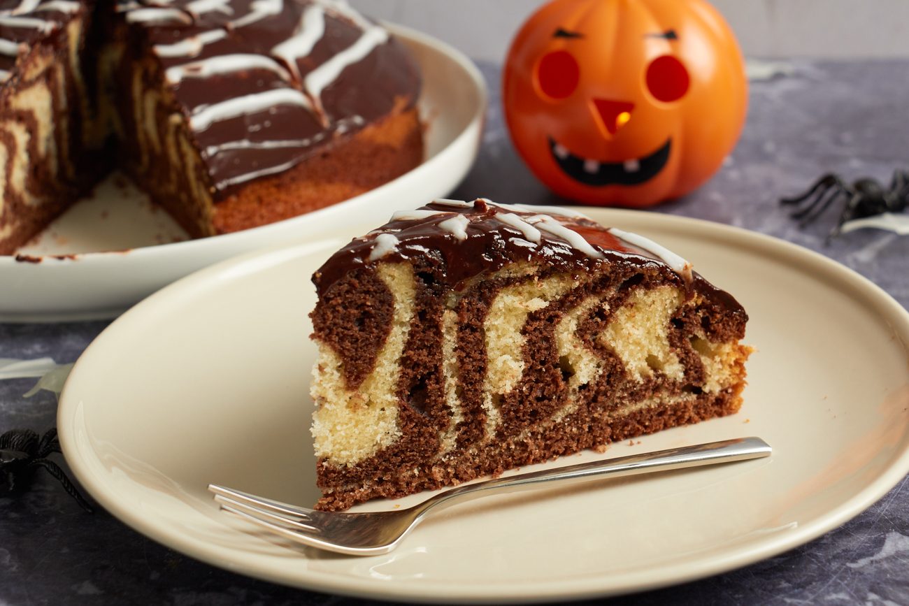 Halloween Zebra Cake the marbled vanilla and chocolate cake recipe