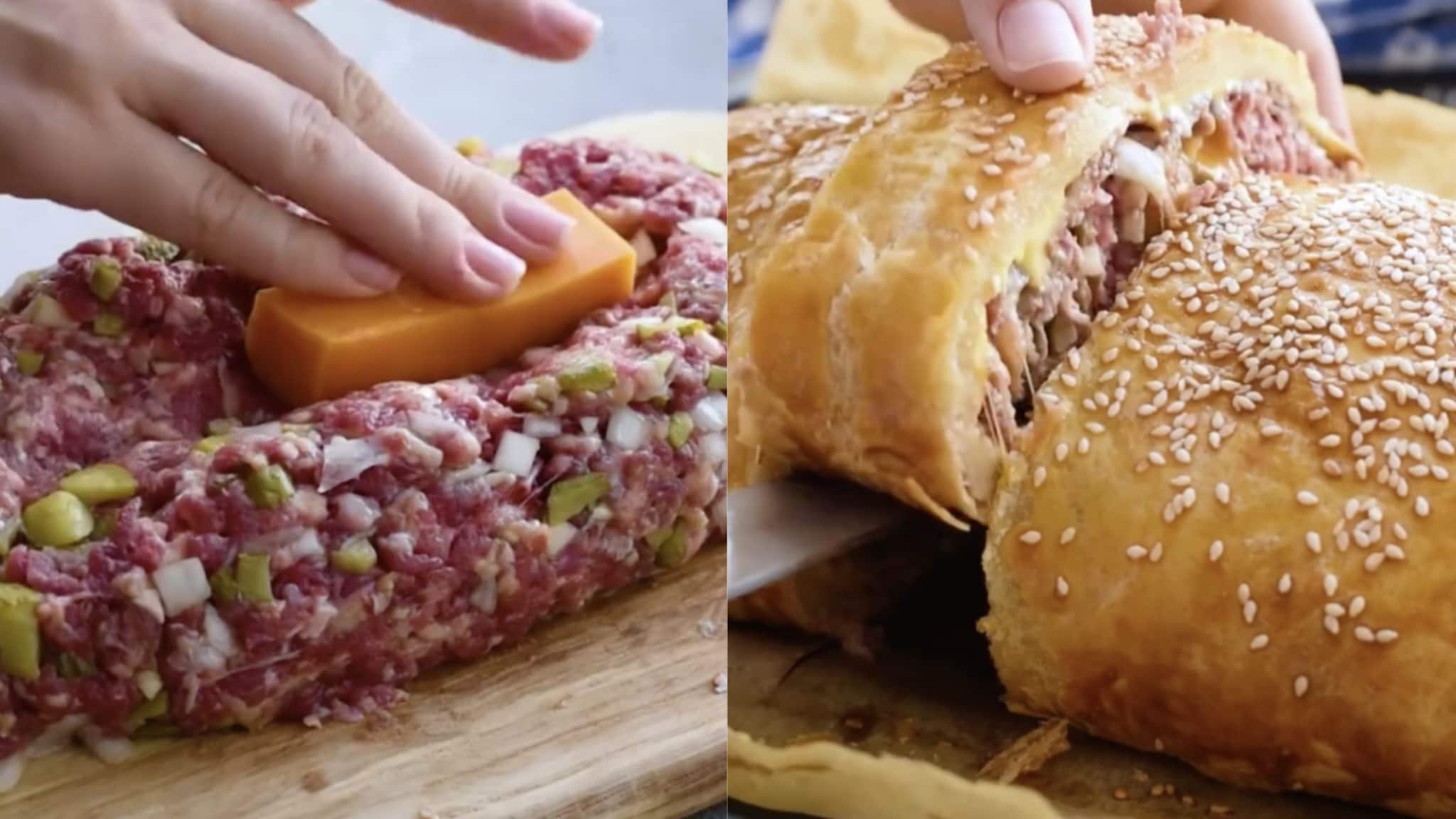 Giant Cheeseburger Wellington, perfect for a tasty lunch or dinner!