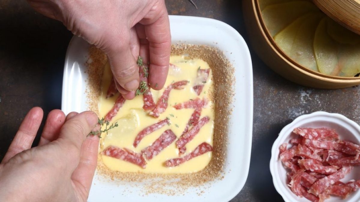 Potato and Salami Pie the recipe for a rich and savory dish