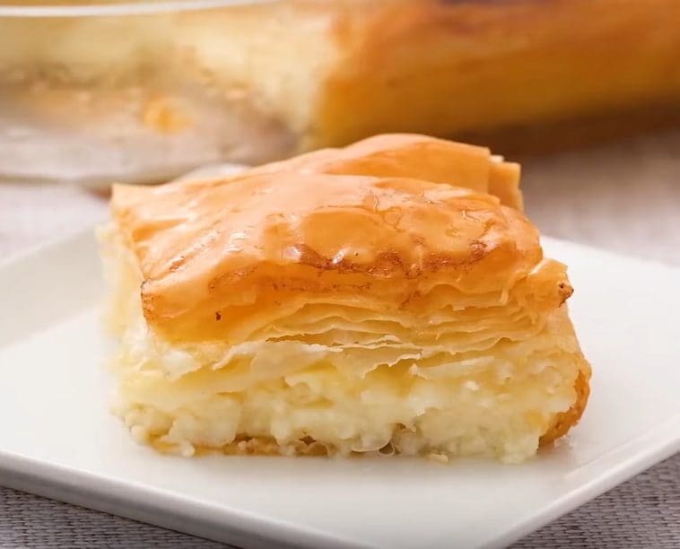 Galaktoboureko with custard filling and cinnamon