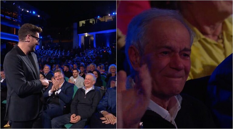 Enrico Papi saluta suo padre nella prima puntata di Big Show