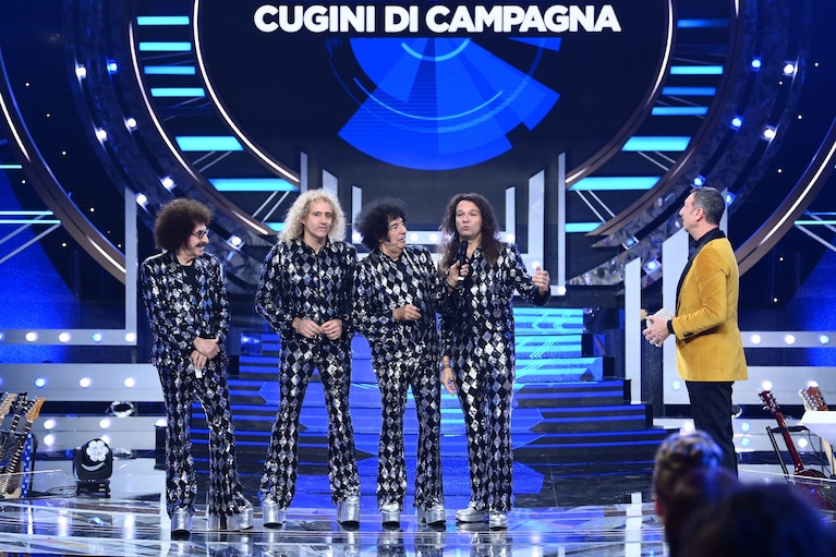 Cugini di Campagna all'annuncio del titolo della canzone di Sanremo il 16 dicembre 2022 (LaPresse)