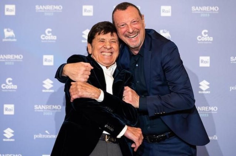 Foto Matteo Rasero/LaPresse 06 Febbraio 2023 Sanremo (IM), spettacolo 73mo Festival della canzone italiana Nella foto: Amadeus, Gianni Morandi Foto Matteo Rasero/LaPresse Febraury 06 2023 Sanremo (IM), entertainment 73mo Festival of italian song in the pic: Amadeus, Gianni Morandi Foto Matteo Rasero/LaPresse 06 Febbraio 2023 Sanremo (IM), spettacolo 73mo Festival della canzone italiana Nella foto: Amadeus, Gianni Morandi Foto Matteo Rasero/LaPresse Febraury 06 2023 Sanremo (IM), entertainment 73mo Festival of italian song in the pic: Amadeus, Gianni Morandi