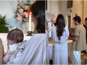 Valentino Rossi e Francesca Sofia Novello festeggiano il battesimo della seconda figlia: le foto della cerimonia