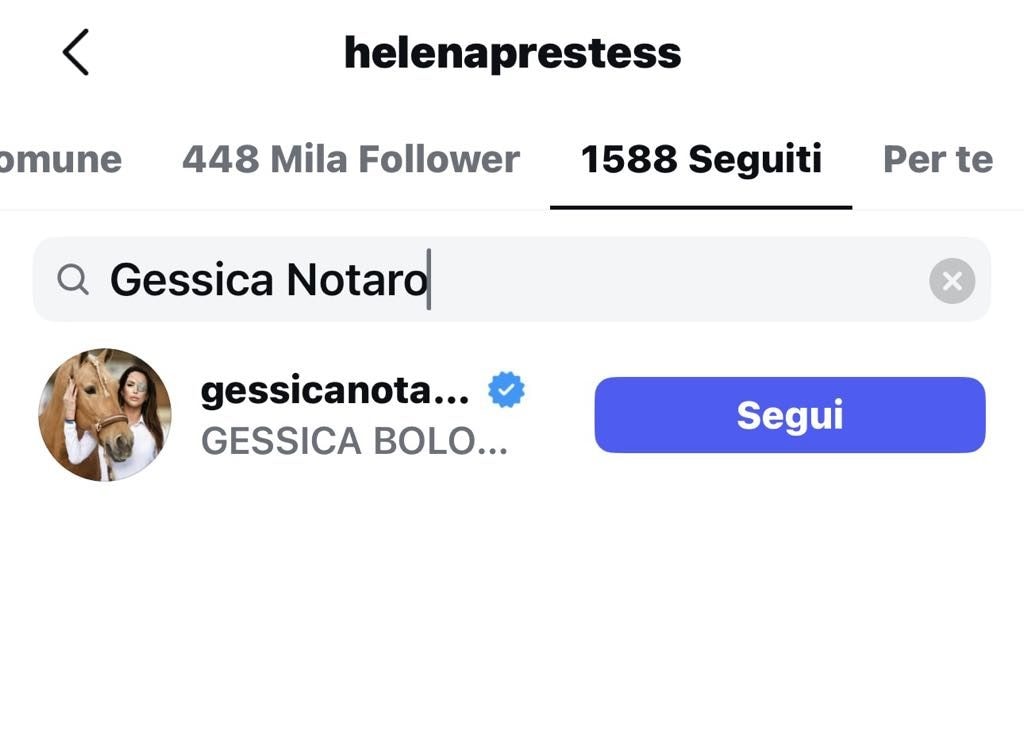 Helena Prestes segue ancora Gessica Notaro